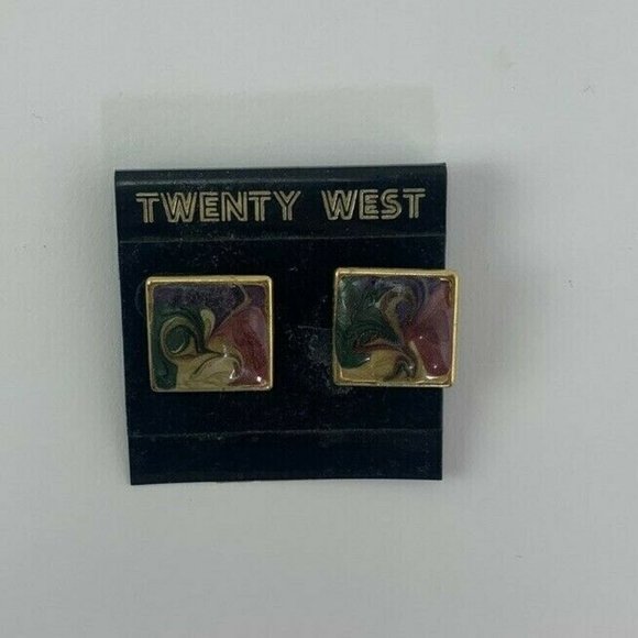 Vintage Twenty West Enamel Swirl Pierced Earrings - Picture 2 of 5